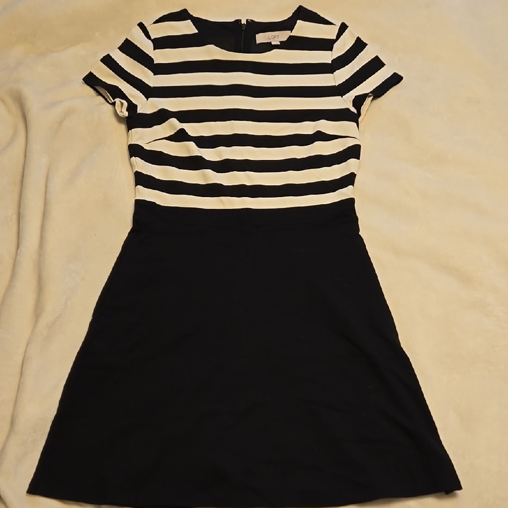 LOFT Black and White A-Line Mini Dress
